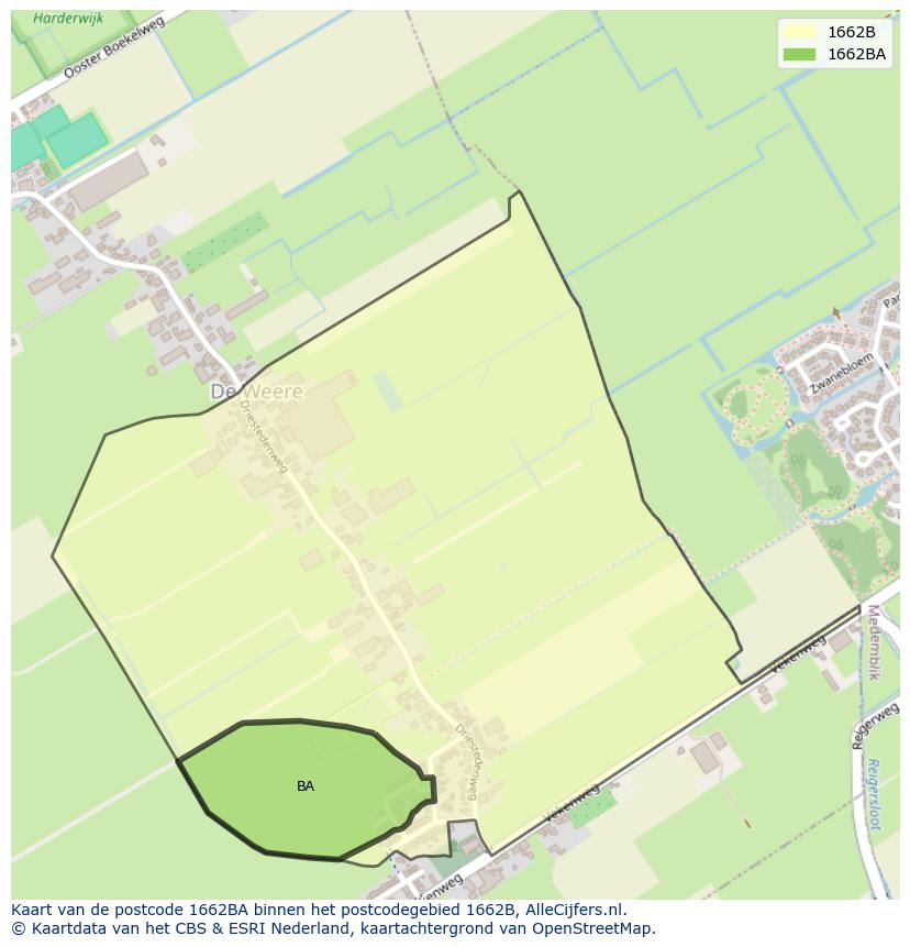 Afbeelding van het postcodegebied 1662 BA op de kaart.