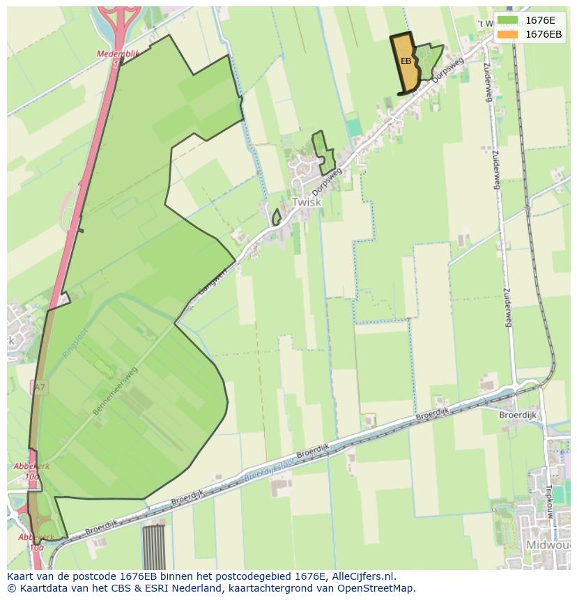 Afbeelding van het postcodegebied 1676 EB op de kaart.