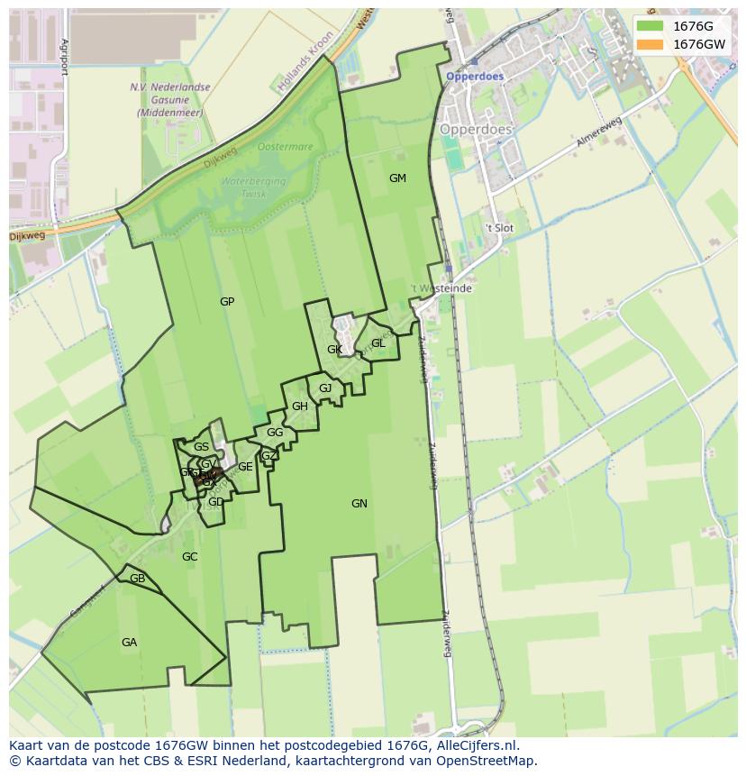 Afbeelding van het postcodegebied 1676 GW op de kaart.