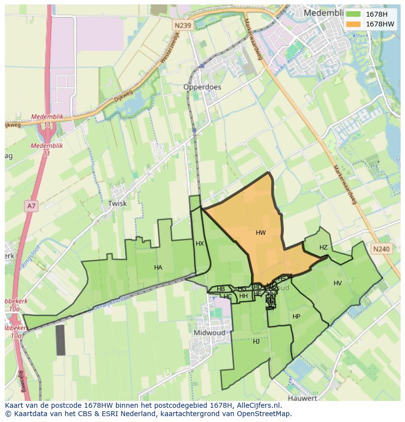 Afbeelding van het postcodegebied 1678 HW op de kaart.