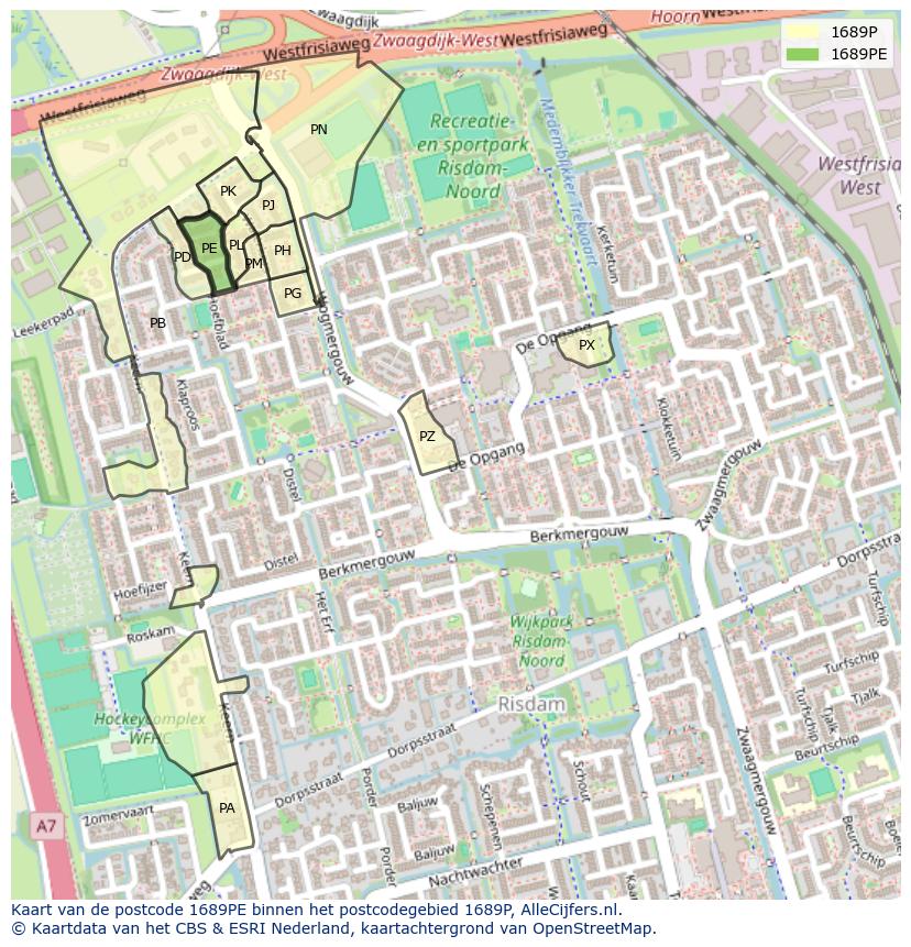 Afbeelding van het postcodegebied 1689 PE op de kaart.