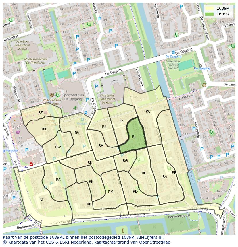 Afbeelding van het postcodegebied 1689 RL op de kaart.