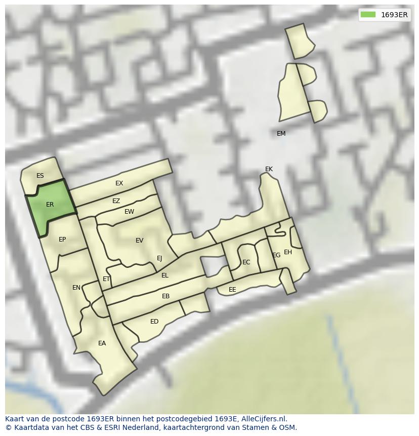 Afbeelding van het postcodegebied 1693 ER op de kaart.