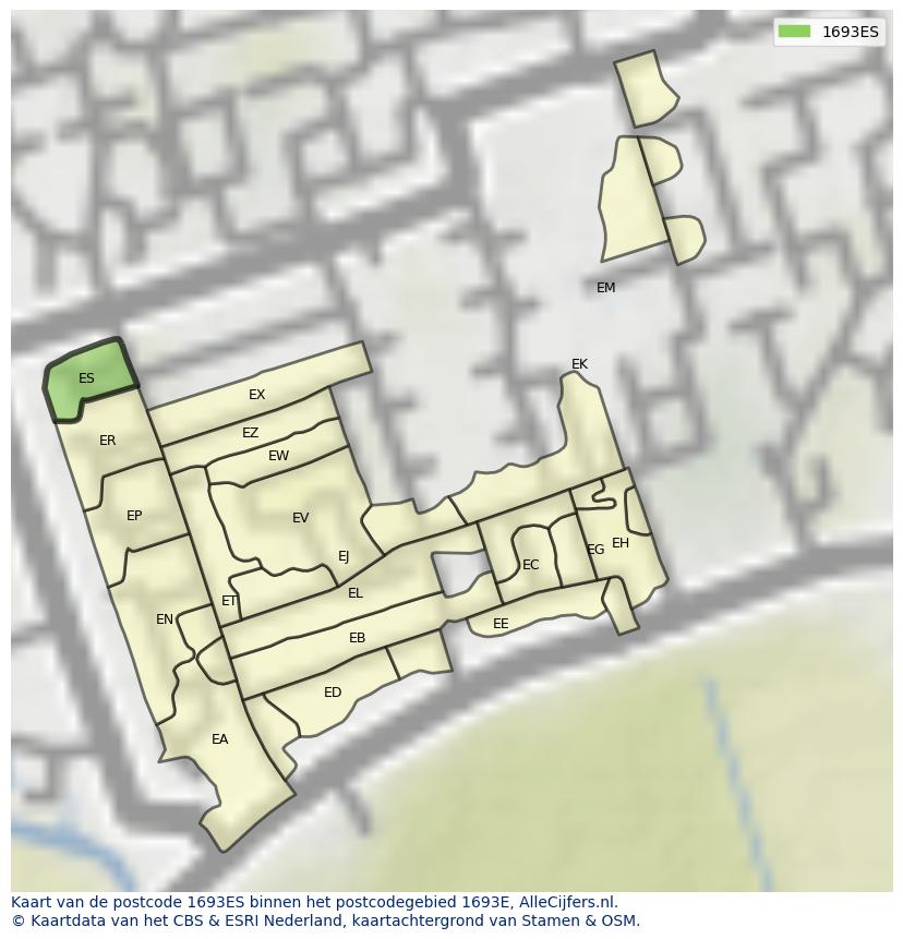 Afbeelding van het postcodegebied 1693 ES op de kaart.