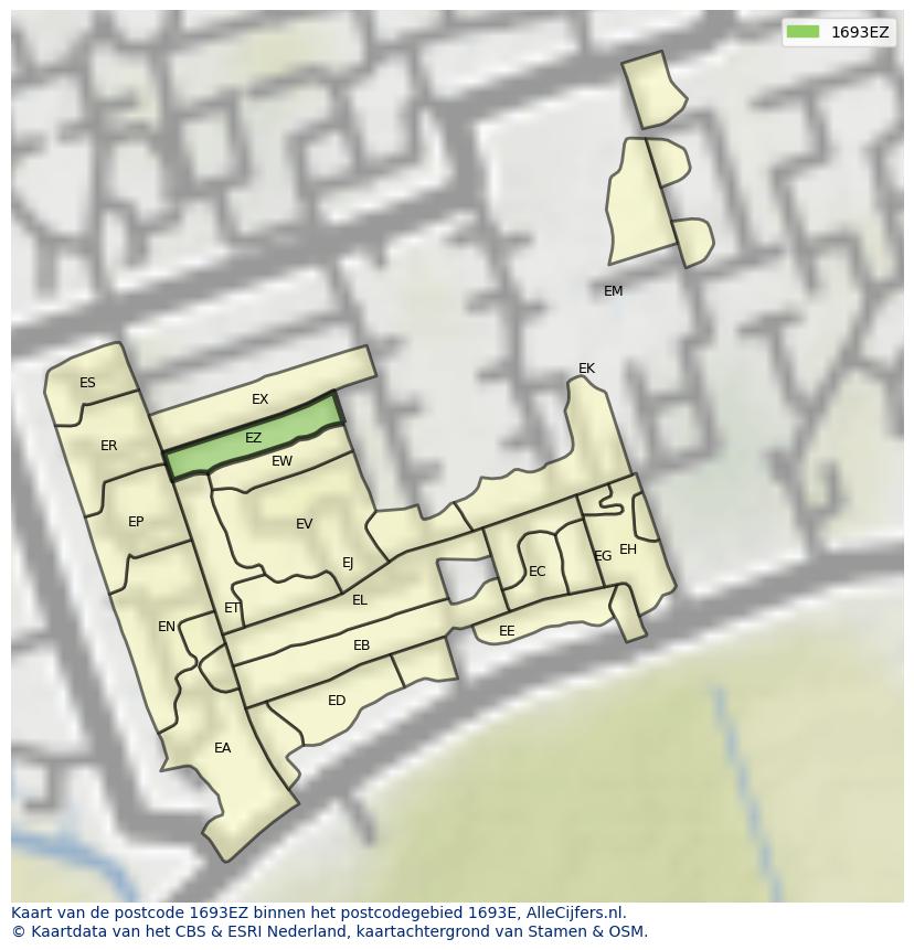 Afbeelding van het postcodegebied 1693 EZ op de kaart.