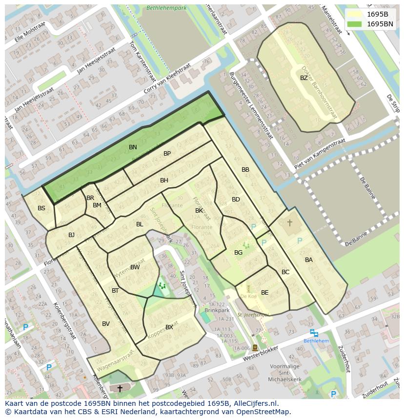 Afbeelding van het postcodegebied 1695 BN op de kaart.