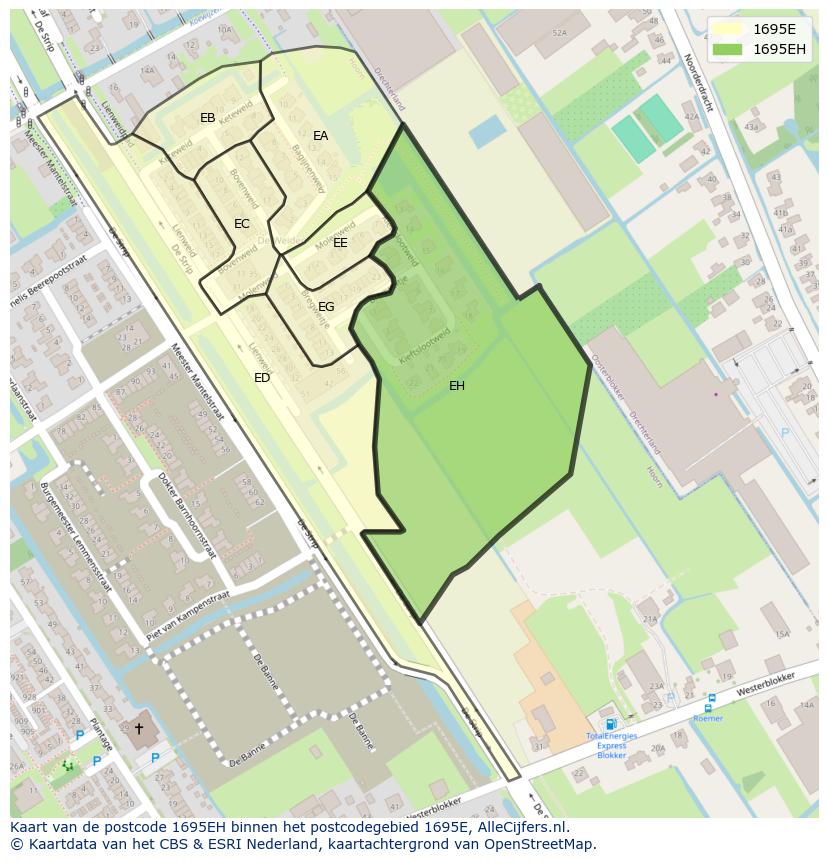 Afbeelding van het postcodegebied 1695 EH op de kaart.