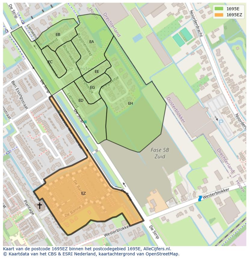 Afbeelding van het postcodegebied 1695 EZ op de kaart.