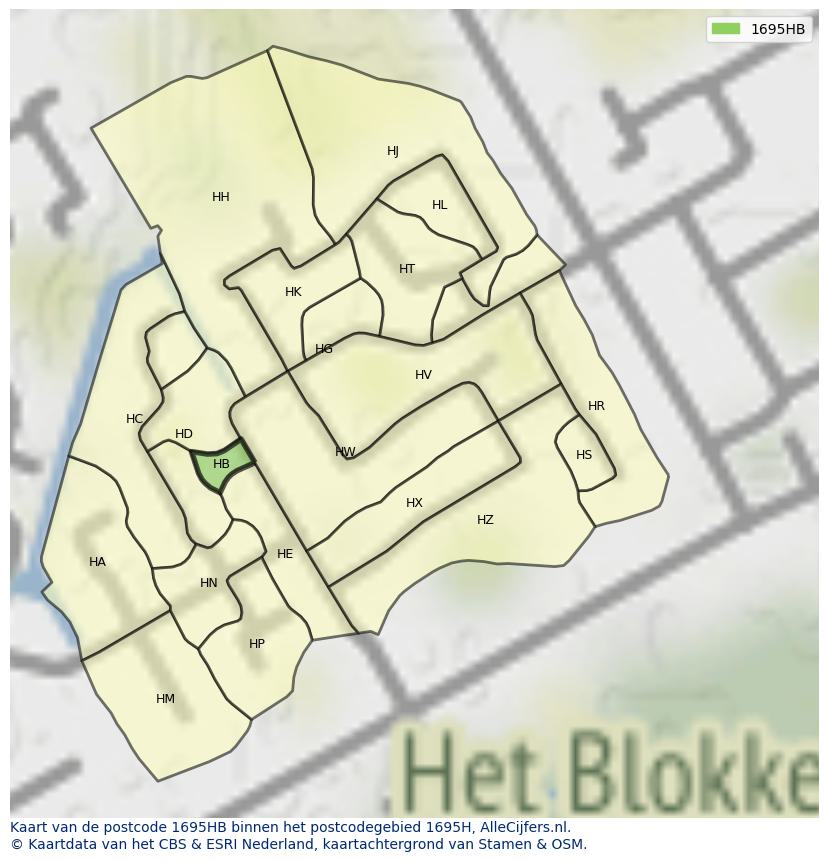 Afbeelding van het postcodegebied 1695 HB op de kaart.