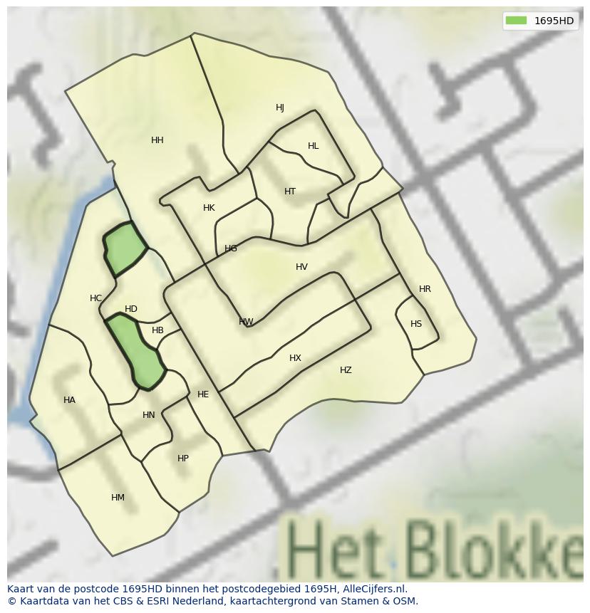 Afbeelding van het postcodegebied 1695 HD op de kaart.