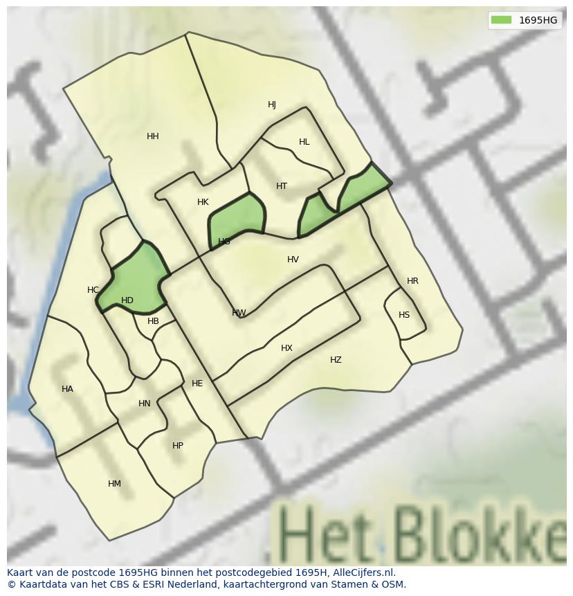 Afbeelding van het postcodegebied 1695 HG op de kaart.