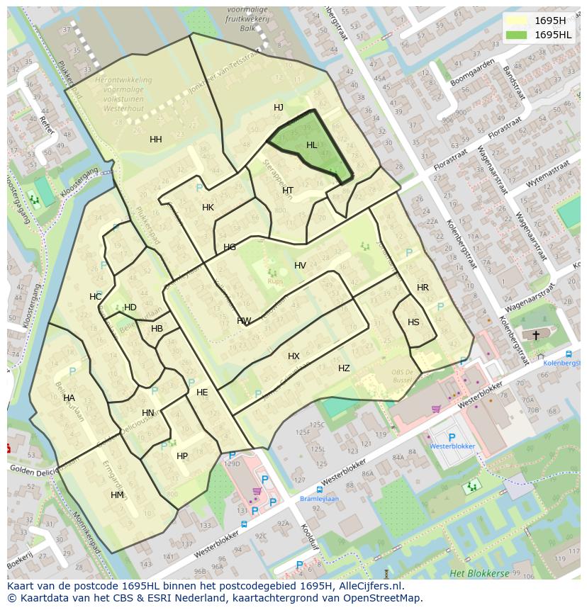 Afbeelding van het postcodegebied 1695 HL op de kaart.