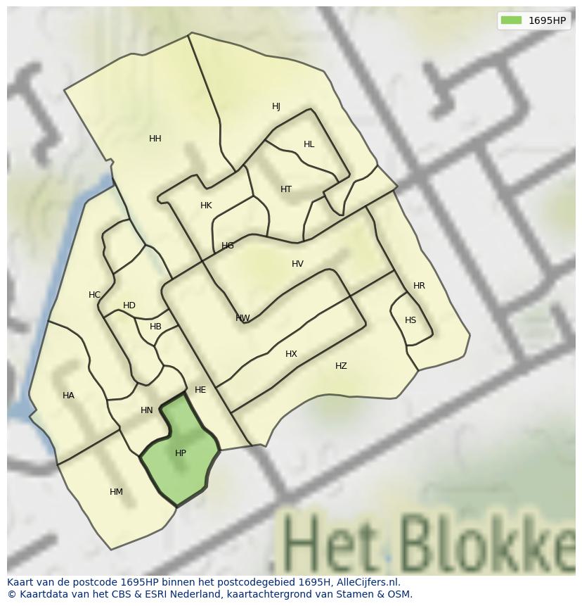 Afbeelding van het postcodegebied 1695 HP op de kaart.