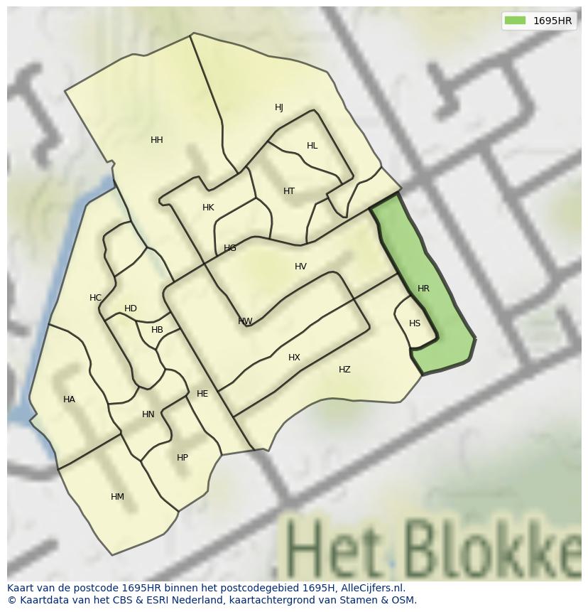 Afbeelding van het postcodegebied 1695 HR op de kaart.