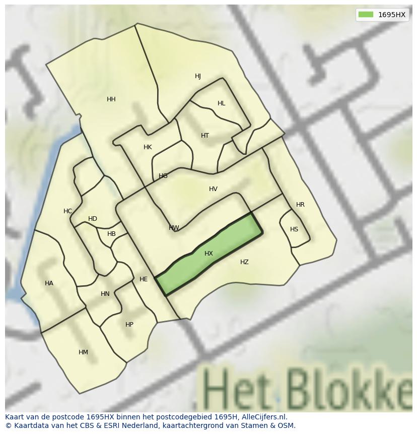 Afbeelding van het postcodegebied 1695 HX op de kaart.