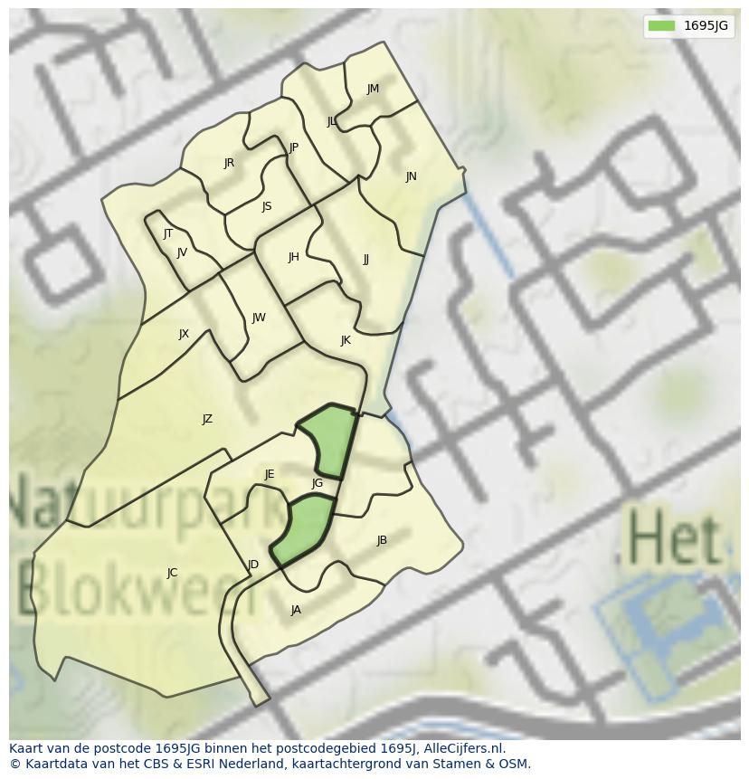 Afbeelding van het postcodegebied 1695 JG op de kaart.