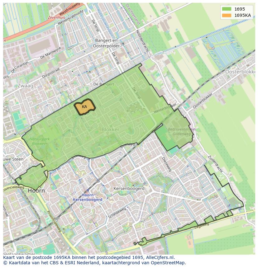 Afbeelding van het postcodegebied 1695 KA op de kaart.