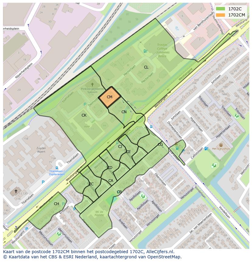 Afbeelding van het postcodegebied 1702 CM op de kaart.