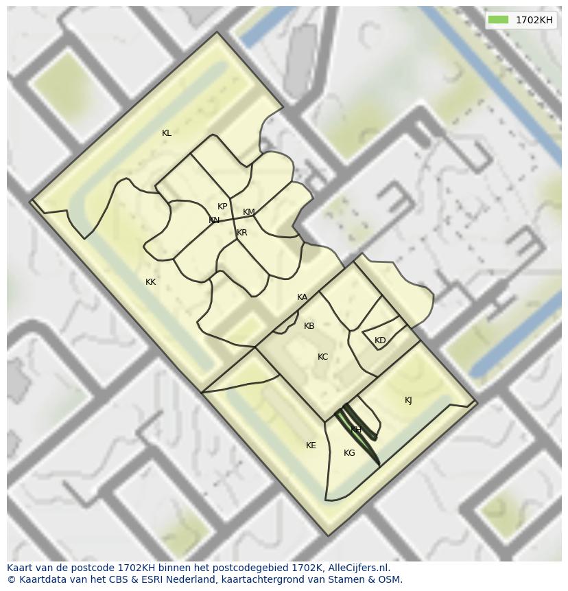 Afbeelding van het postcodegebied 1702 KH op de kaart.