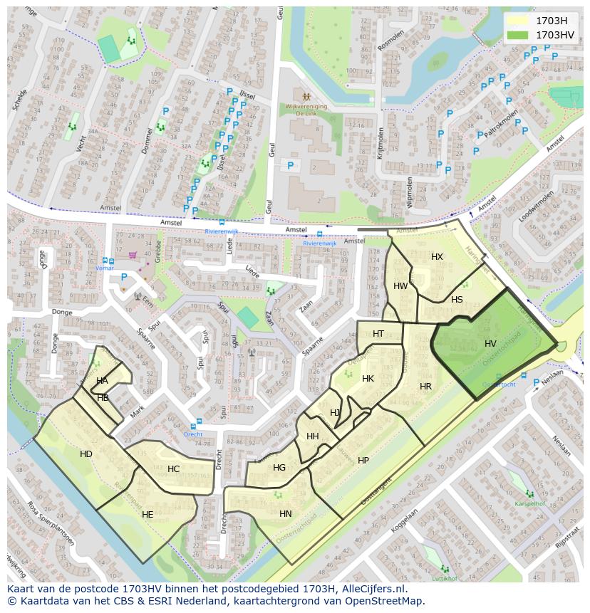 Afbeelding van het postcodegebied 1703 HV op de kaart.