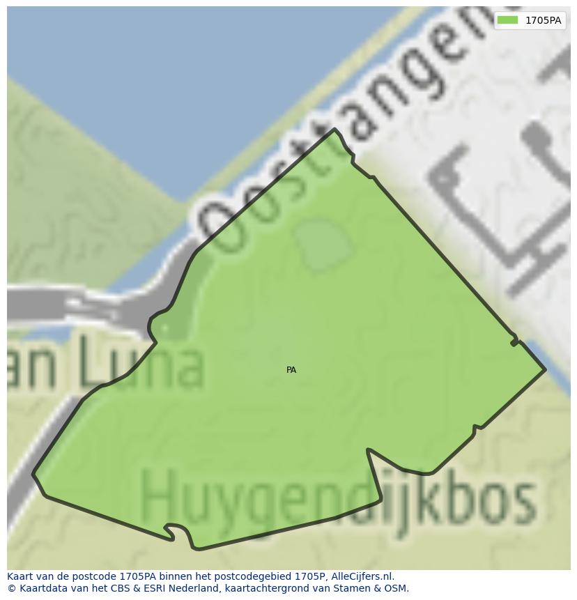Afbeelding van het postcodegebied 1705 PA op de kaart.