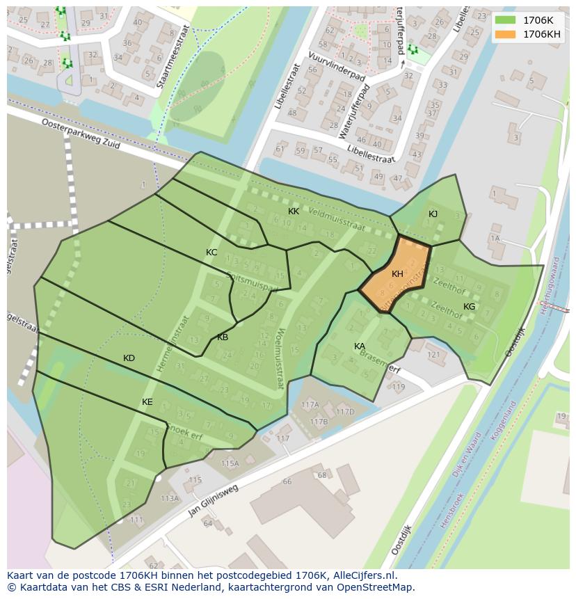 Afbeelding van het postcodegebied 1706 KH op de kaart.