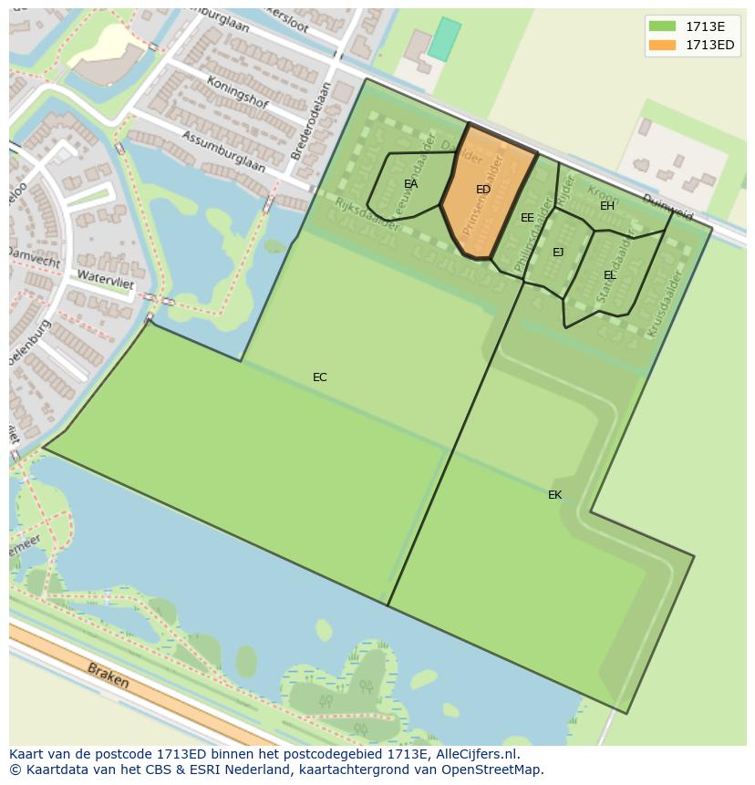 Afbeelding van het postcodegebied 1713 ED op de kaart.