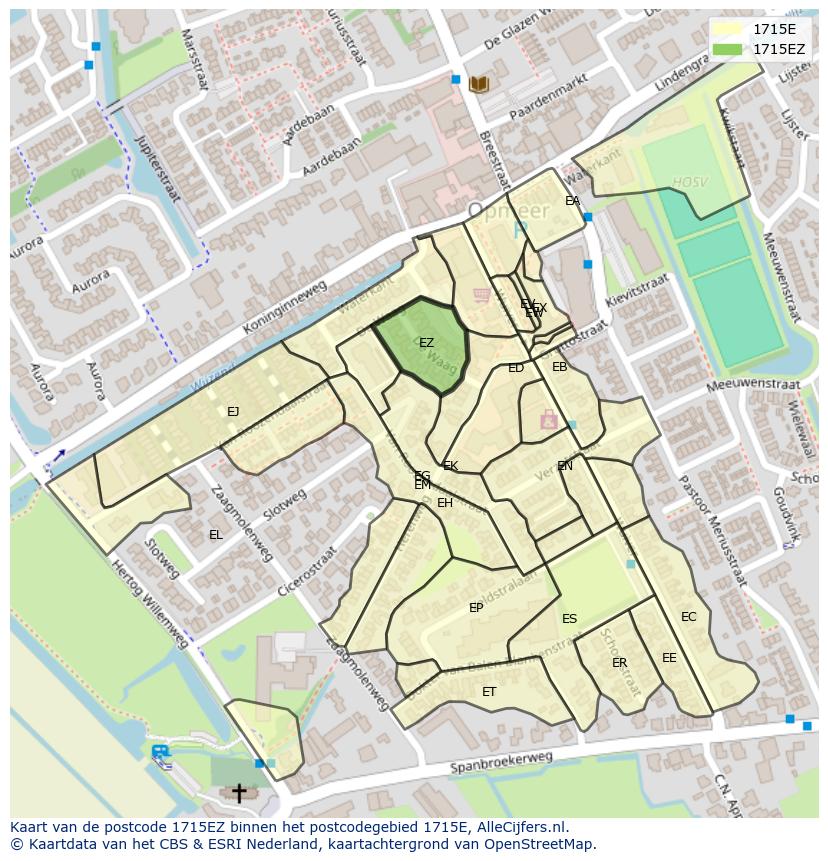 Afbeelding van het postcodegebied 1715 EZ op de kaart.