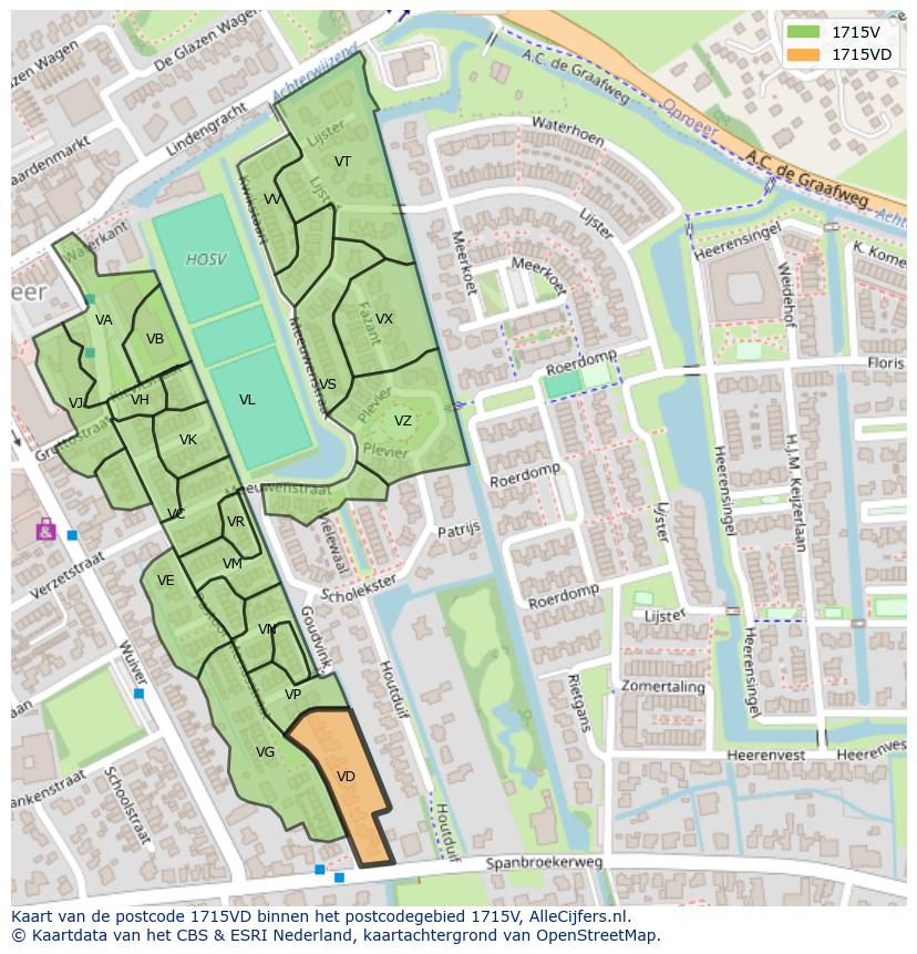 Afbeelding van het postcodegebied 1715 VD op de kaart.