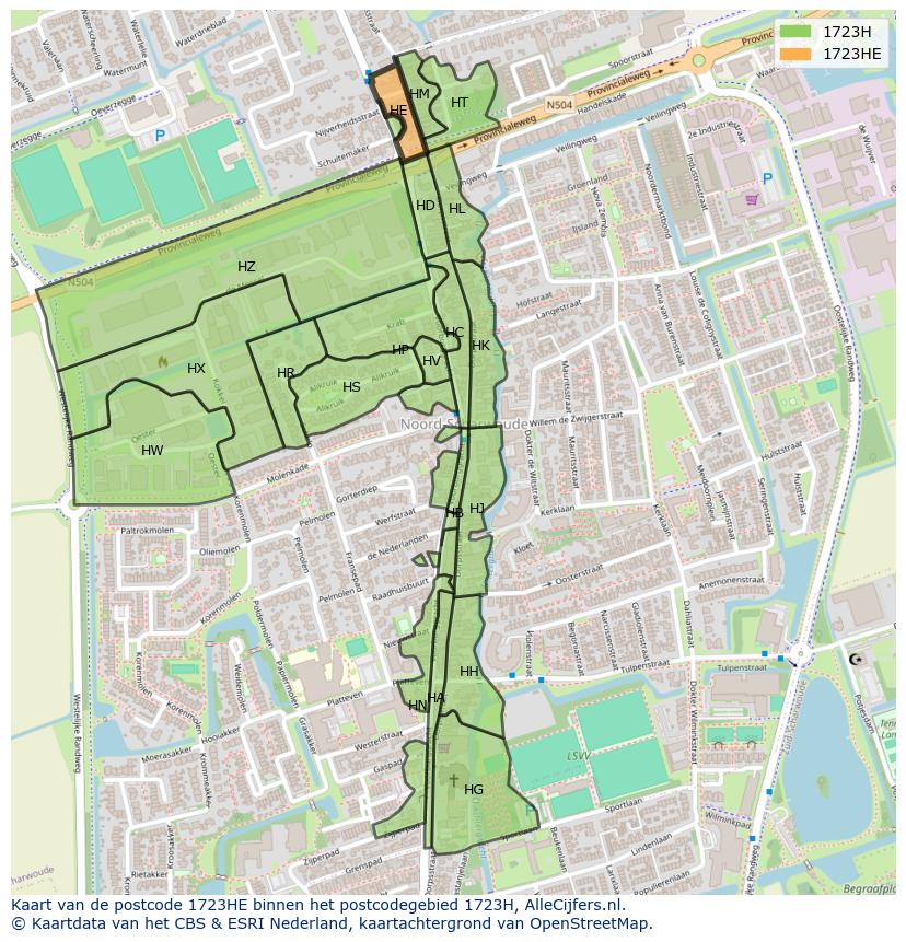 Afbeelding van het postcodegebied 1723 HE op de kaart.