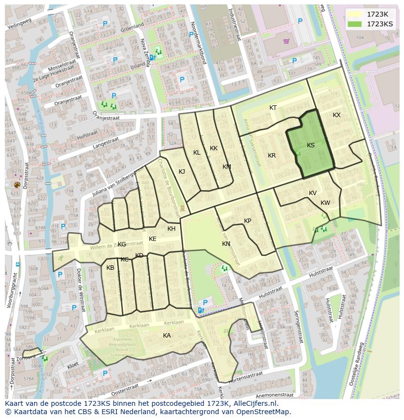 Afbeelding van het postcodegebied 1723 KS op de kaart.