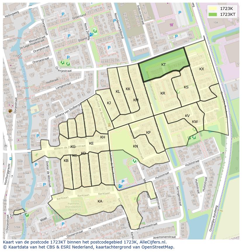 Afbeelding van het postcodegebied 1723 KT op de kaart.