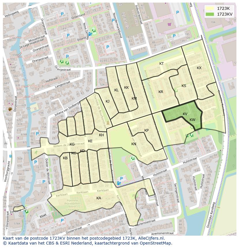 Afbeelding van het postcodegebied 1723 KV op de kaart.