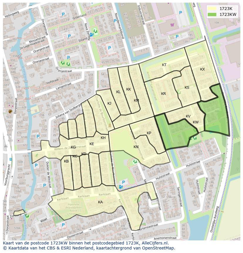 Afbeelding van het postcodegebied 1723 KW op de kaart.