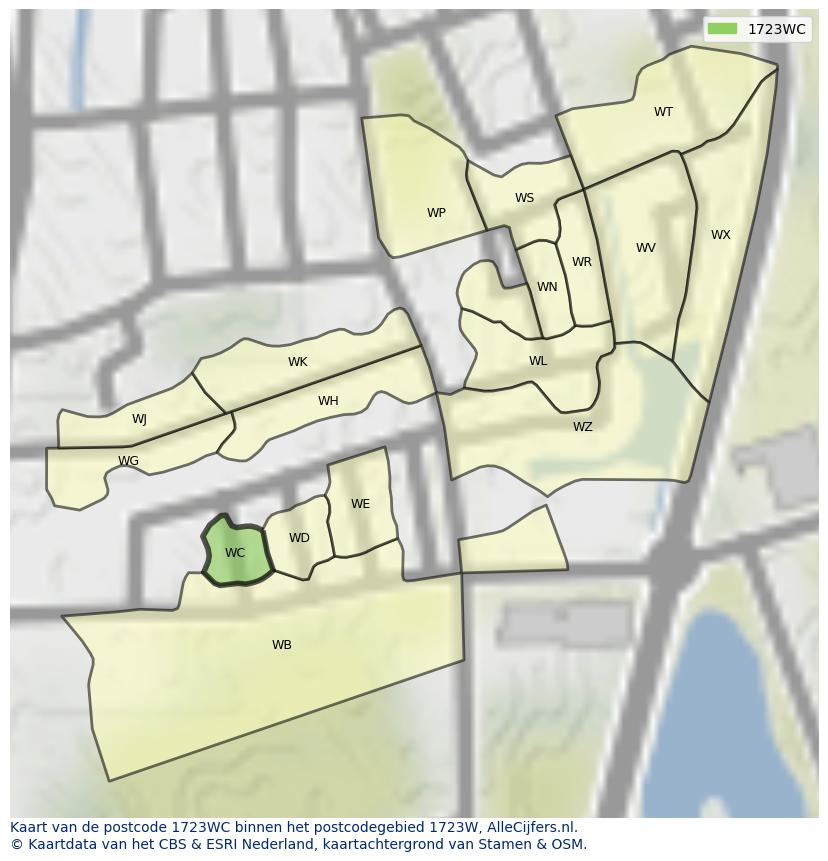 Afbeelding van het postcodegebied 1723 WC op de kaart.