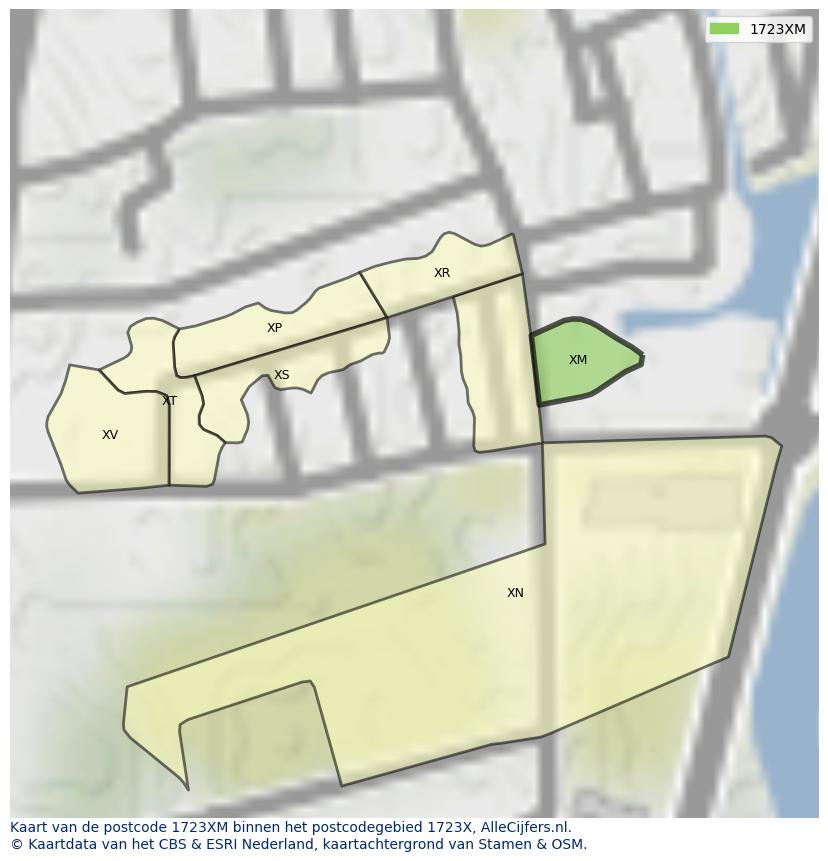 Afbeelding van het postcodegebied 1723 XM op de kaart.