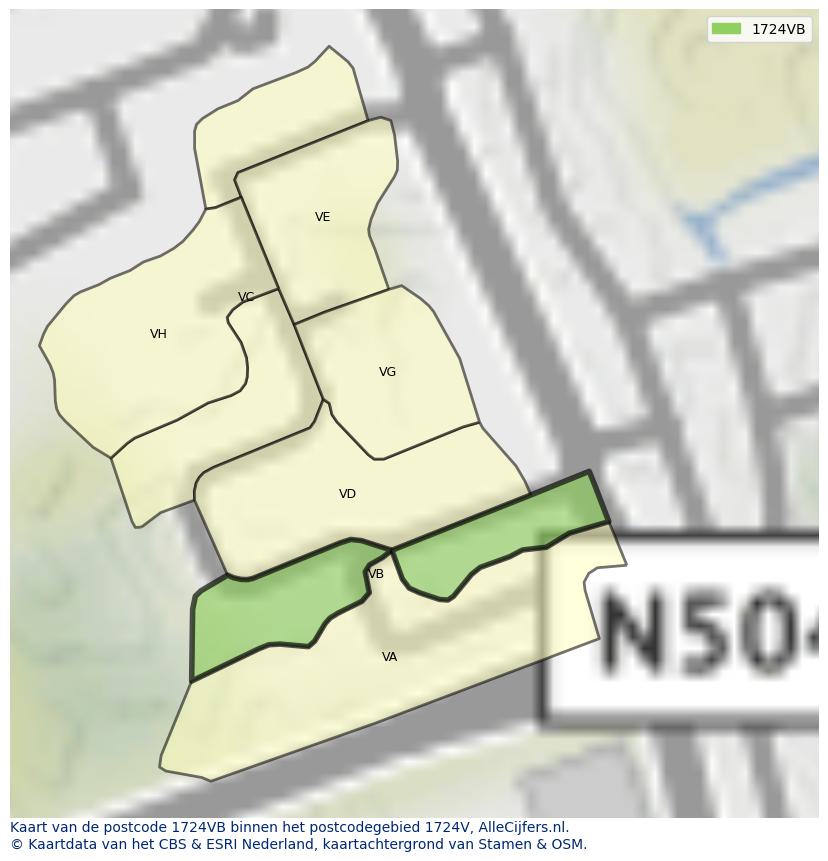 Afbeelding van het postcodegebied 1724 VB op de kaart.