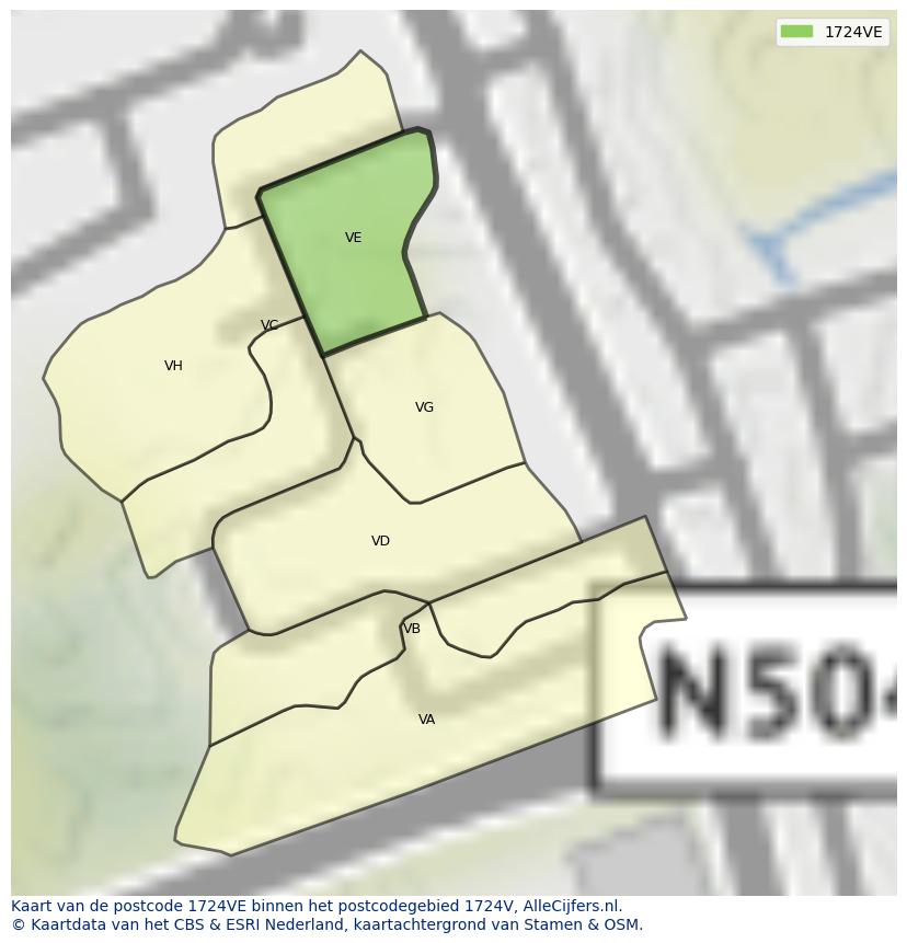Afbeelding van het postcodegebied 1724 VE op de kaart.