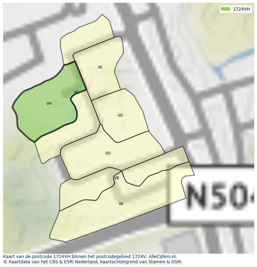 Afbeelding van het postcodegebied 1724 VH op de kaart.