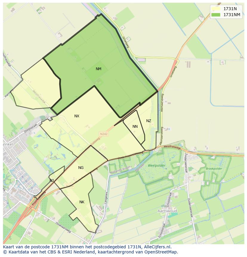 Afbeelding van het postcodegebied 1731 NM op de kaart.