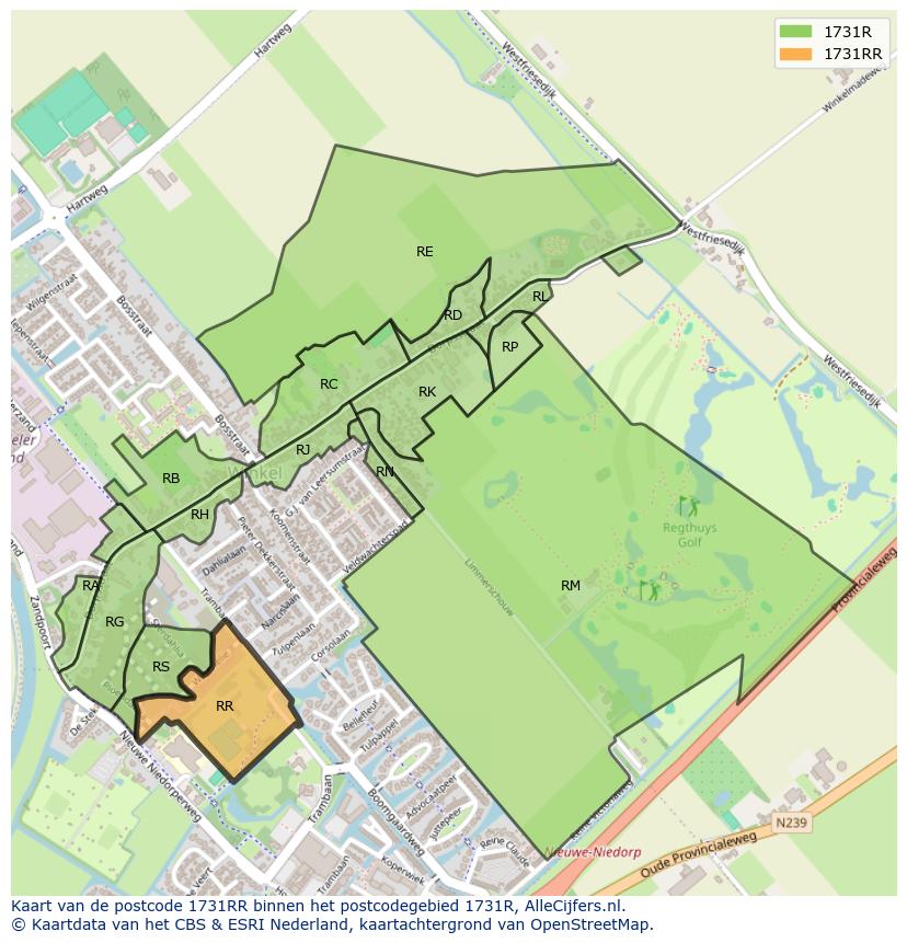 Afbeelding van het postcodegebied 1731 RR op de kaart.