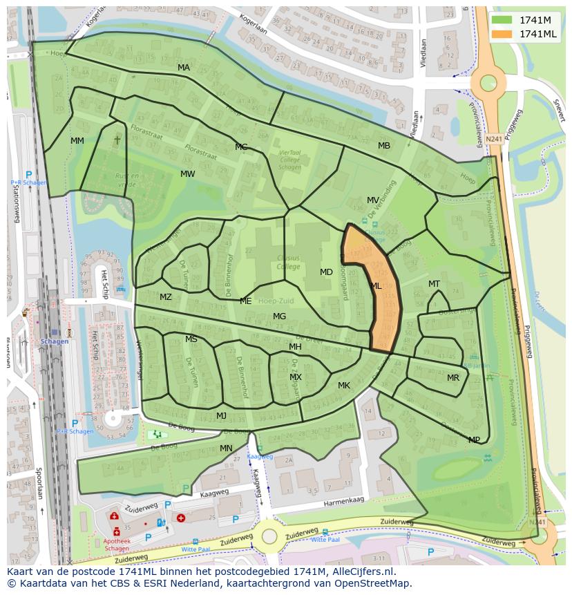 Afbeelding van het postcodegebied 1741 ML op de kaart.