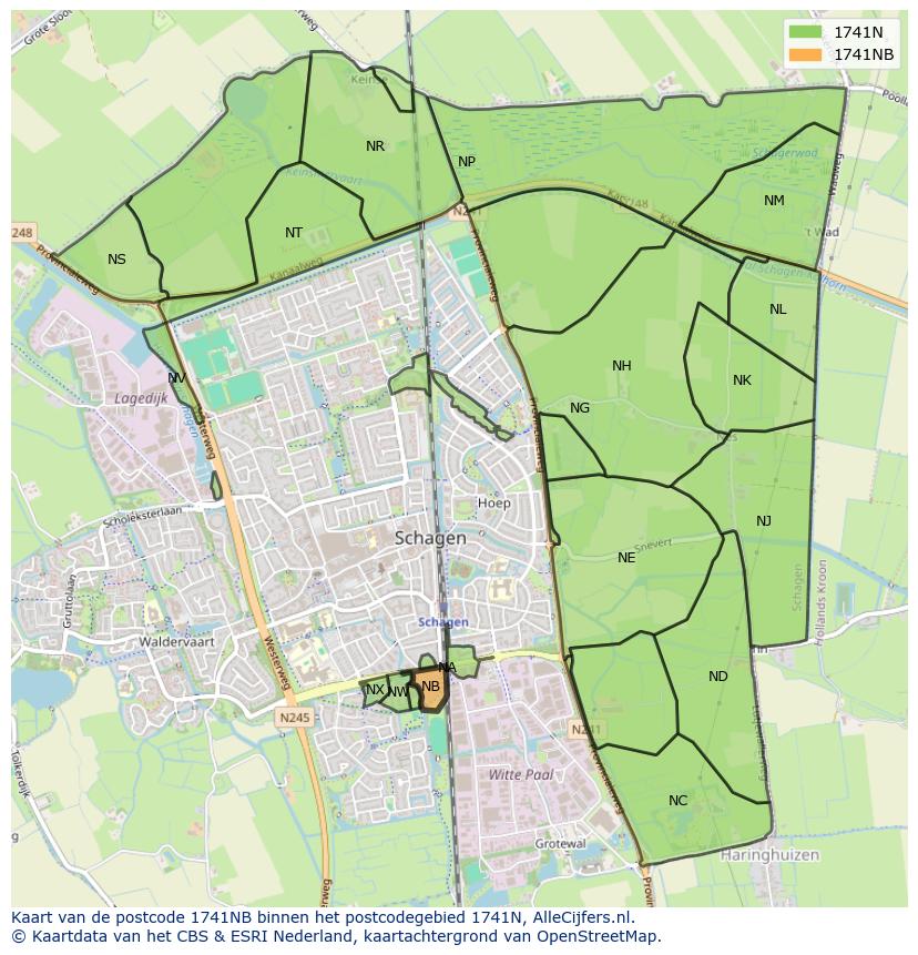 Afbeelding van het postcodegebied 1741 NB op de kaart.