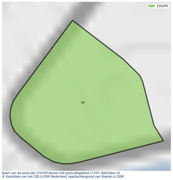 Afbeelding van het postcodegebied 1741 PH op de kaart.
