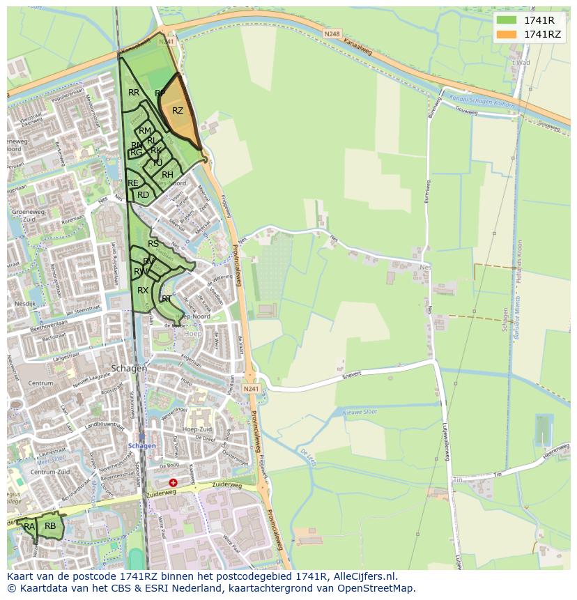 Afbeelding van het postcodegebied 1741 RZ op de kaart.