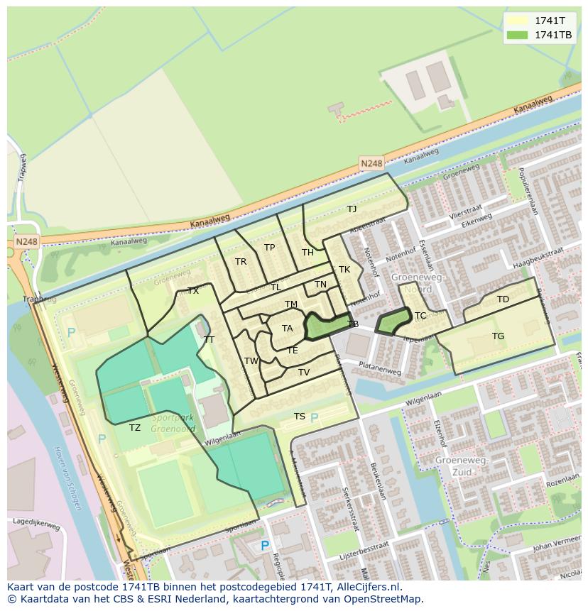 Afbeelding van het postcodegebied 1741 TB op de kaart.