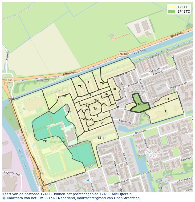 Afbeelding van het postcodegebied 1741 TC op de kaart.