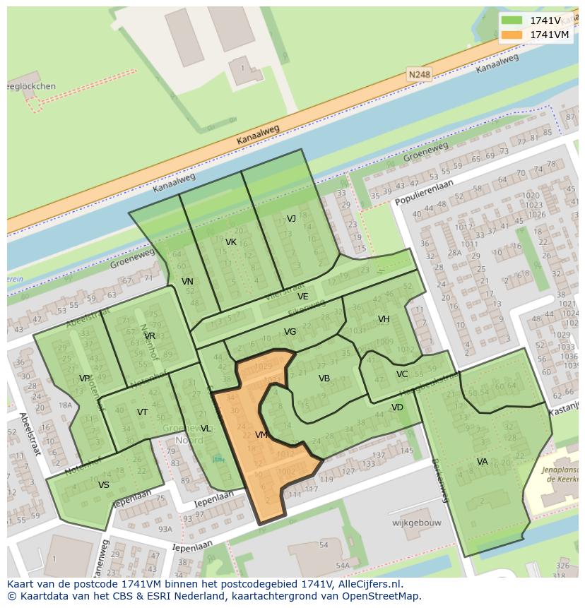Afbeelding van het postcodegebied 1741 VM op de kaart.