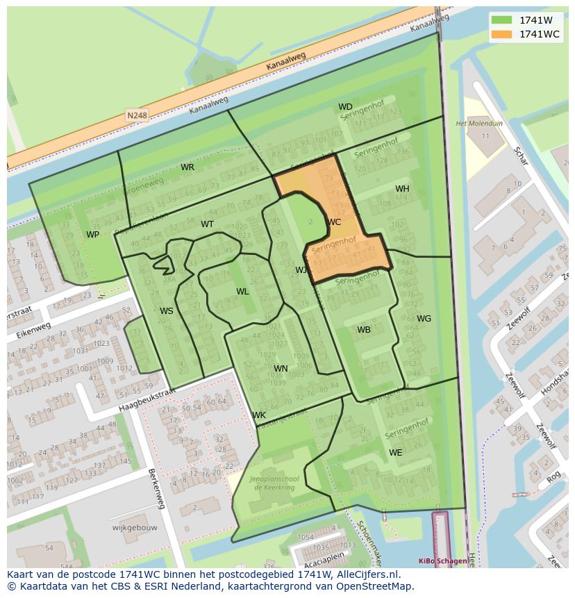 Afbeelding van het postcodegebied 1741 WC op de kaart.