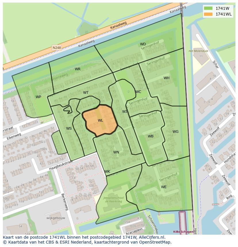 Afbeelding van het postcodegebied 1741 WL op de kaart.